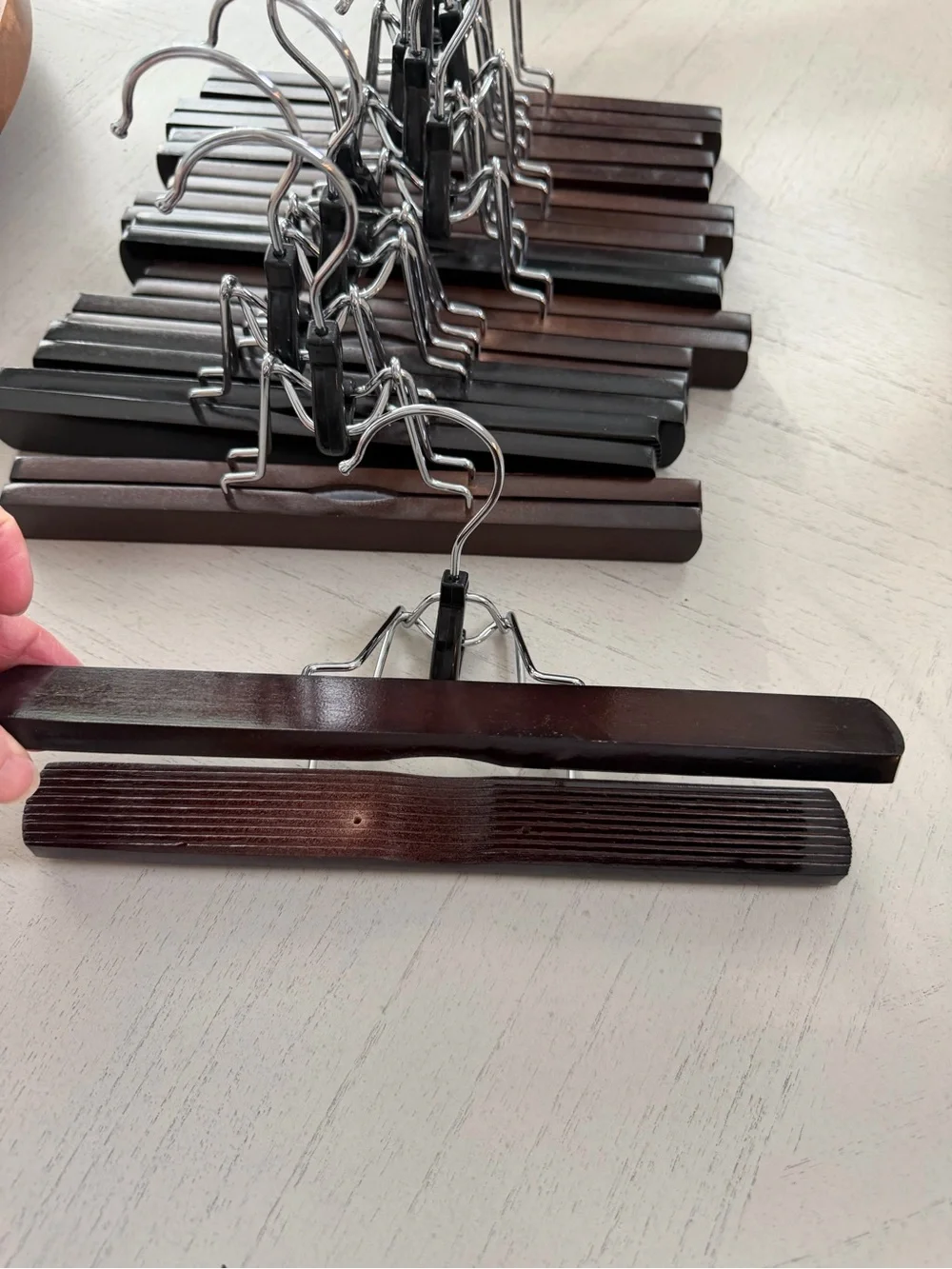 Wood hangers for pants  - 2 different types- but similar count 12